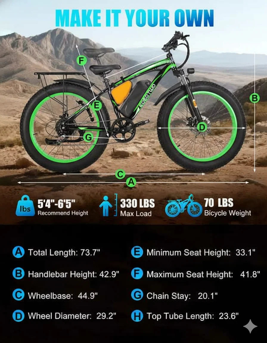 26" Fat Tire Electric Bike for Adults 48V 20Ah Battery 1000W Motor (Peak 1500W)  25-30MPH Fast Mountain Ebike Snow Beach Bicycle