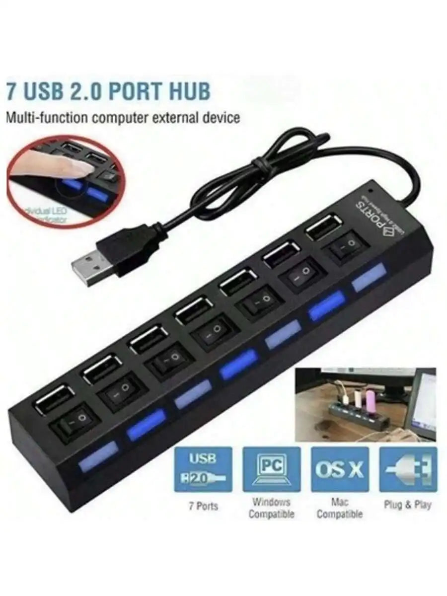 Adapter Usb Expanding Pc Accessors7 input USB Hub 2.0 Multi Usb Socket 7-Port Extender Adapter