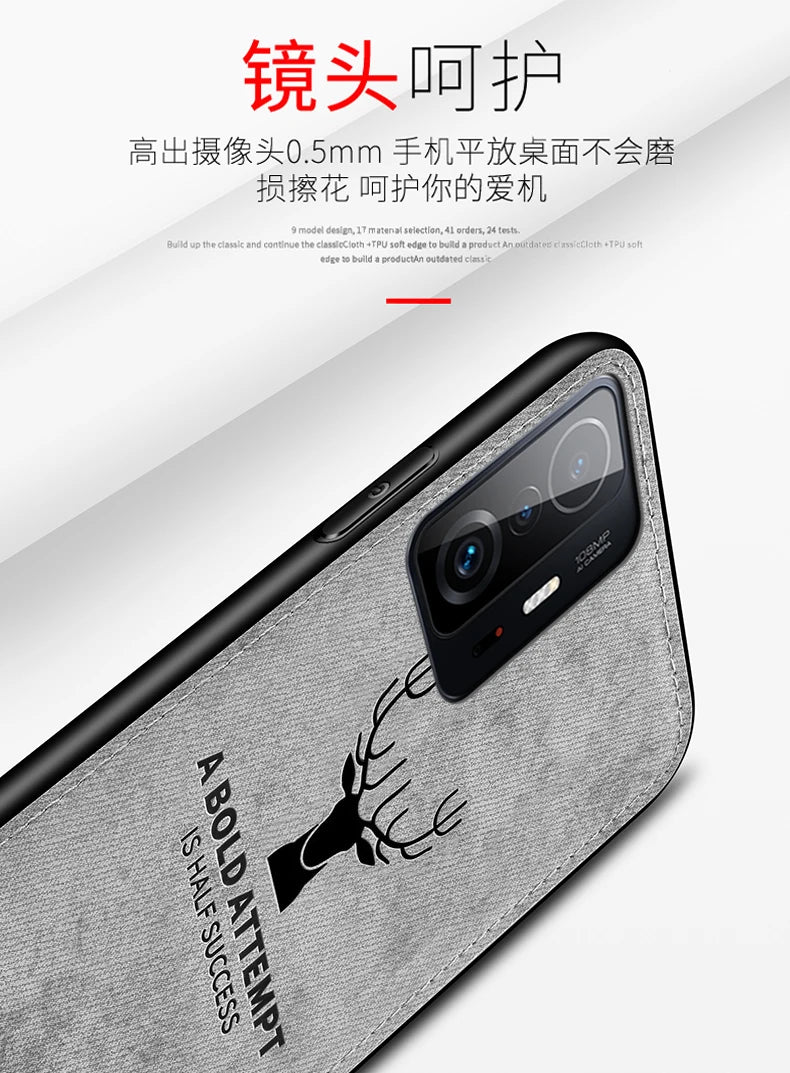 For Xiaomi Mi 11T Pro Case Luxury Soft STPU+Hard fabric Deer Protective Back Cover Case for xiaomi mi 11t mi11t pro phone shell