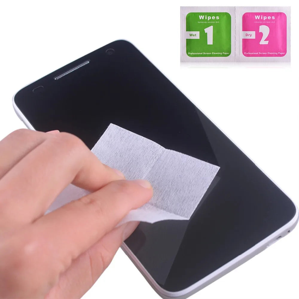 100pcs Tempered Glass Camera Lens Phone Screen Dust Removal Dry Wet Cleaning Wipes Paper tools Set alcohol pack for iPhone