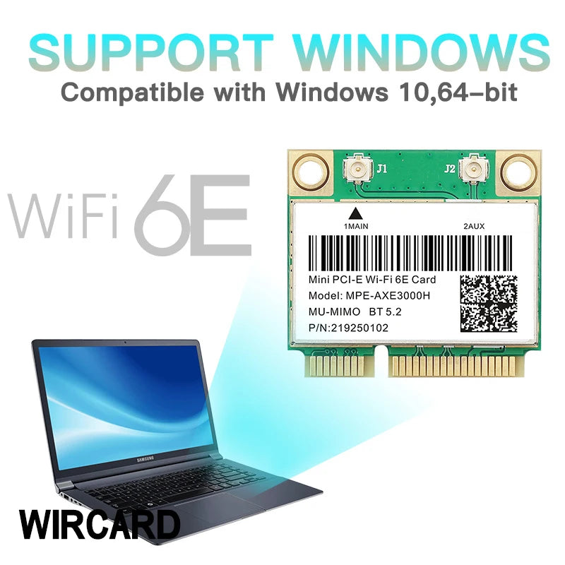AXE3000H 5374Mbps Wifi 6E For AX210 Mini PCIE Wifi Card For BT5.2 802.11AX 2.4G/5G/6Ghz Wlan Network Card Adapter For Windows 10
