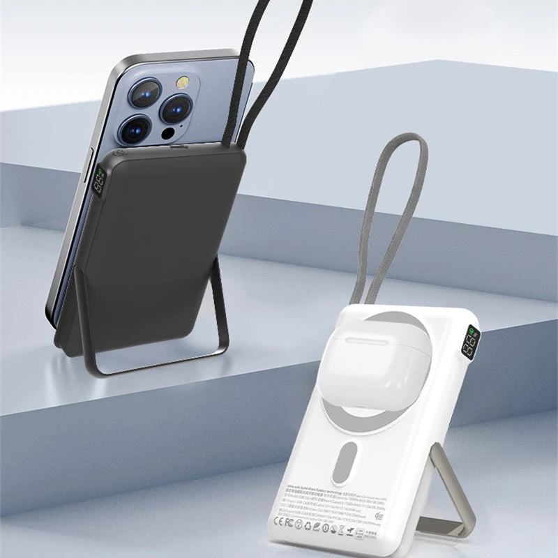 OEM ODM Fire-Resistant SSB Cell Type-C USB C Cable Q 25W Wireless Power Bank 10000mAh Portable Charger