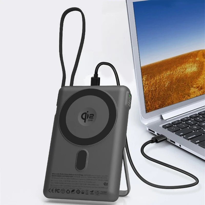 OEM ODM Fire-Resistant SSB Cell Type-C USB C Cable Q 25W Wireless Power Bank 10000mAh Portable Charger