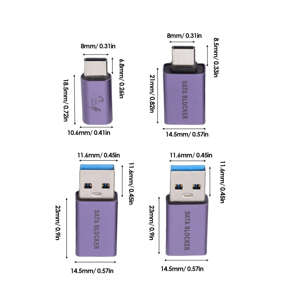 4 Pcs Data Blocker for Any USB Mobile Phone Quick Charging for Any USB Mobile Phone Quick Charging Data Blocking USB C Adapter