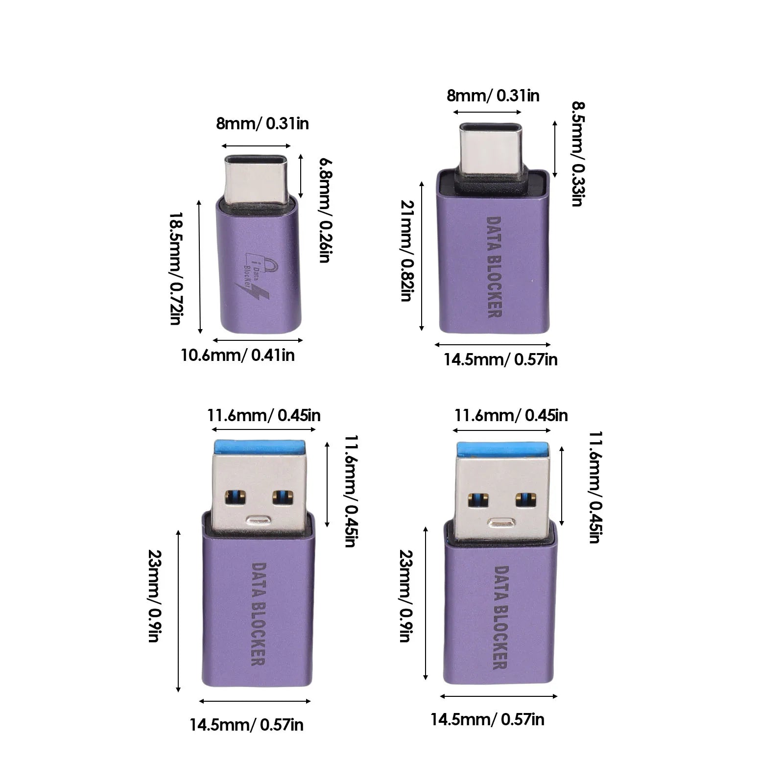 4 Pcs Data Blocker for Any USB Mobile Phone Quick Charging for Any USB Mobile Phone Quick Charging Data Blocking USB C Adapter