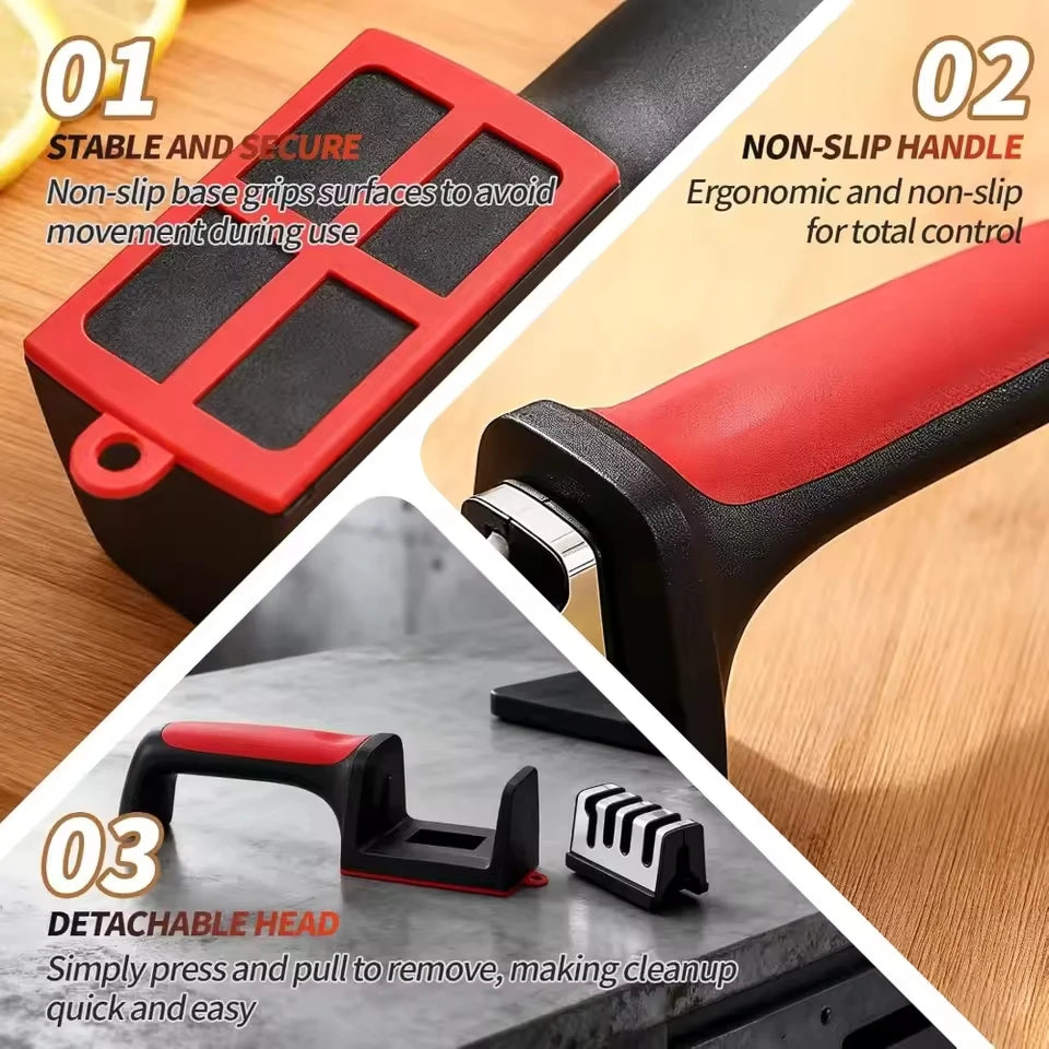 3 Segment Kitchen Knife Sharpener Multifunctional Hand Held Sharpening Tool Household Three-purpose Whetstone for Kitchen Knives