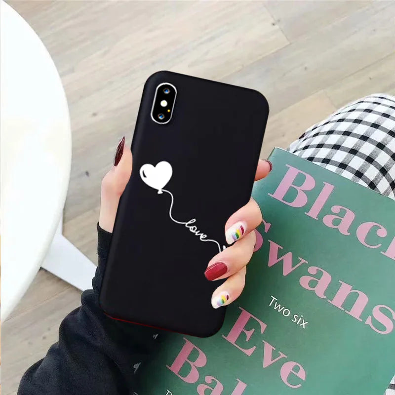 Abstract Art Line Love Heart Pattern Phone Case for IPhone 15 Pro MAX 14 13 12 7 XS 11 XR X 8 Plus SE2 Black Silicone Soft Cover