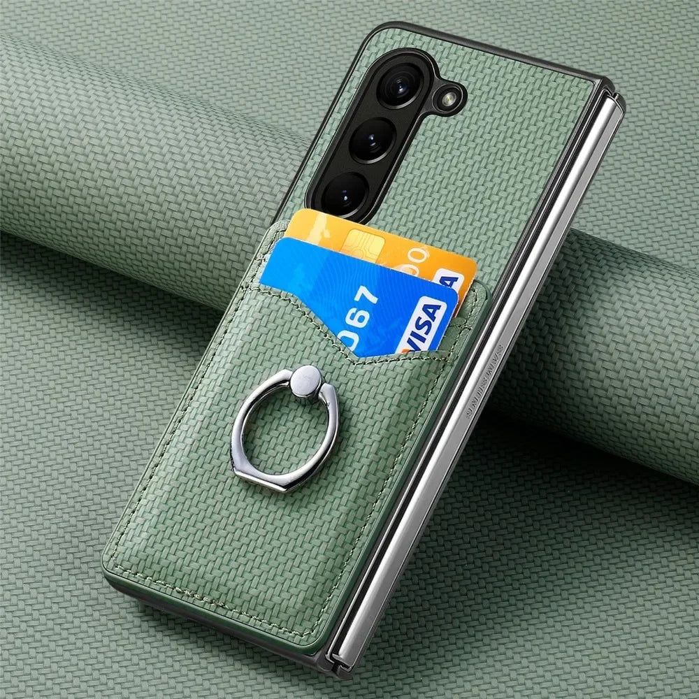 PU Leather for Samsung Galaxy Z Fold 7 6 5 4 3 5G Wallet Phone Case with Credit Card Slot Holder Shockproof Ring Stand Cover