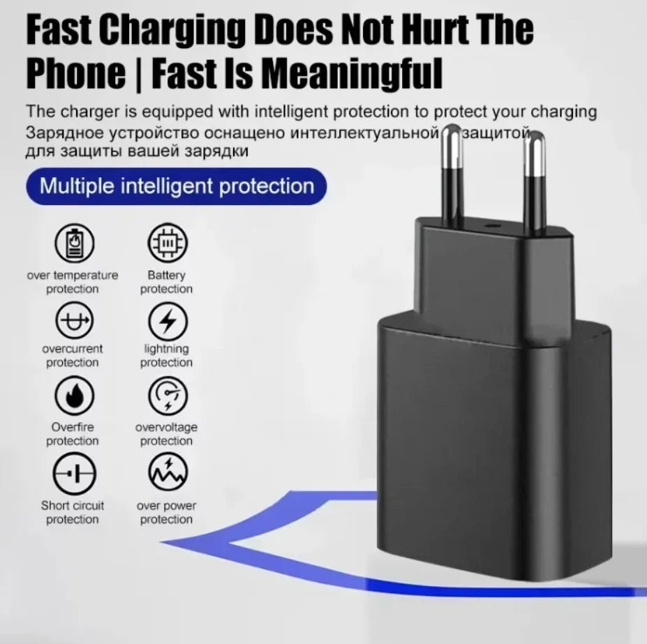 50W Fast Charger EU Plug Wall Power Adapter 100CM Type C Cable