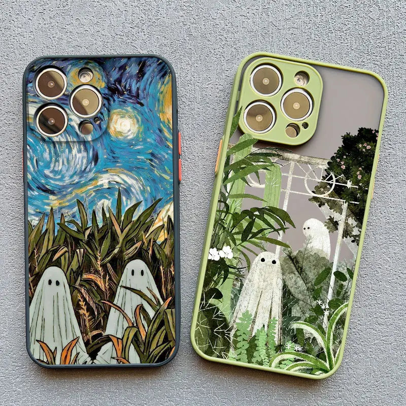 Case For iPhone 17 15 14 11 Pro Max 16 13 12 Mini Pro Max XS X XR 14 15 16 Plus Aesthetic Cute Ghost Art Shockproof Covers