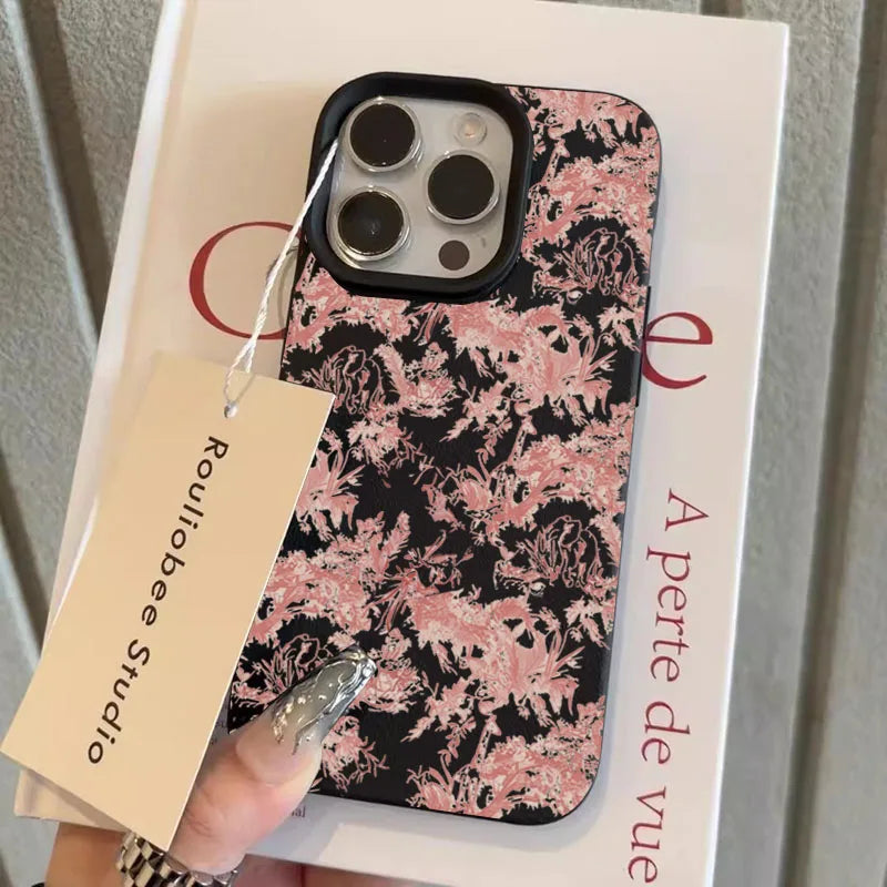 Pink Floral Lichee Pattern For IPhone 17 17Air 16 15 14 13 12 11 Pro Max Case Silicone Cover For IPhone 16 15 14 Plus Plus Case