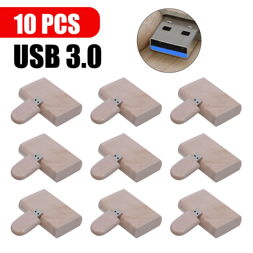 Free Logo 10PCS/LOT Wooden USB 3.0 Flash Drive 128GB High Speed Pen Drive 64GB 32GB Creative Gift Memory Stick U Disk for Laptop