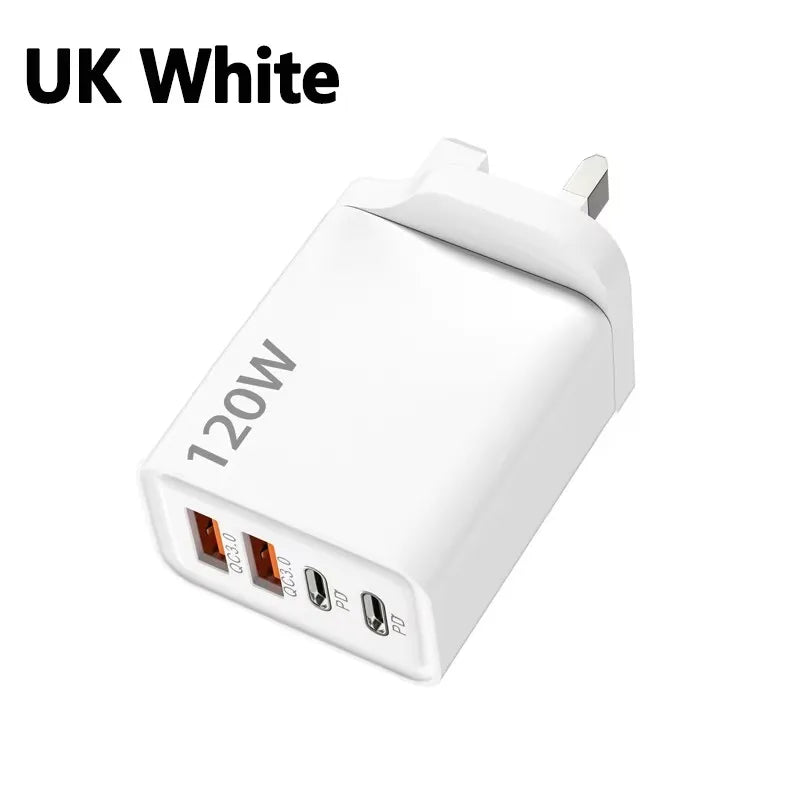 4 Ports 120W Charger Quick Charge 3.0 USB C PD Type C USB Phone Chargers Fast Charging Adapter For iPhone Samsung Xiaomi Huawei