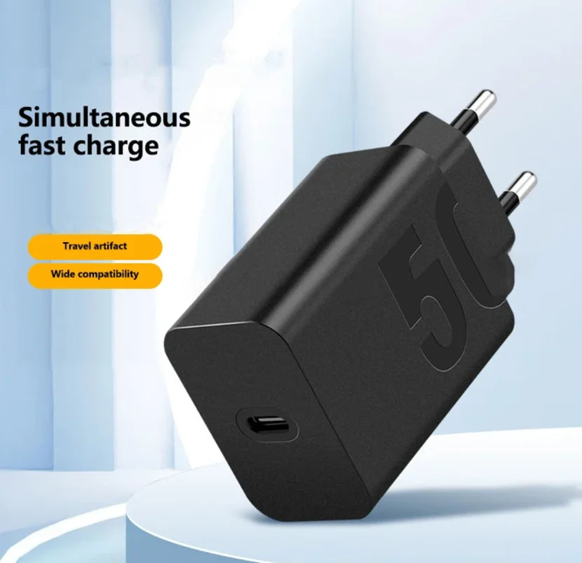 50W Fast Charger EU Plug Wall Power Adapter 100CM Type C Cable