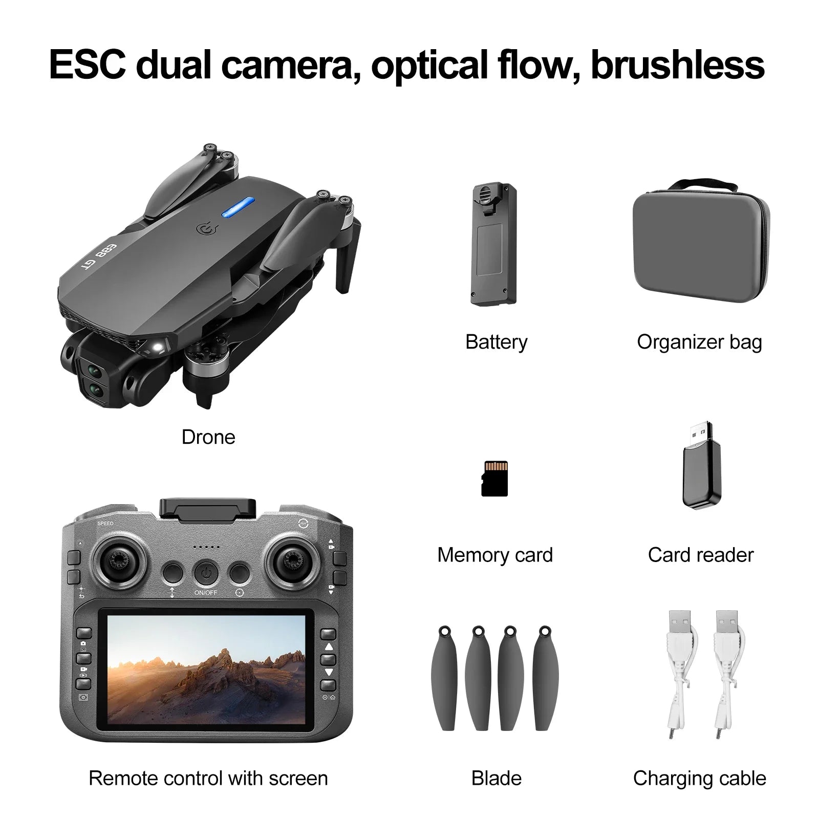 New E88 GT 4K Professional High-definition Drone Aerial Photography 12.5-inch Screen Remote Control Optical Flow Quadcopter Toys