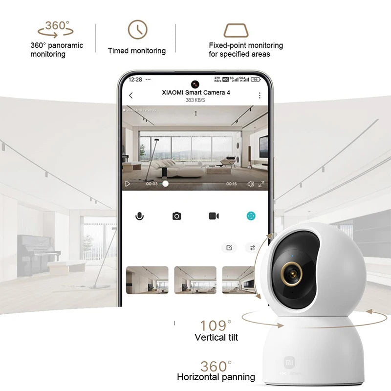 XIAOMI 360° Smart Camera 4，Dual-band Wi-Fi 6，8MP 4K HDR AI Tracking，Home Security Baby Monitor，Chinese Version With Adapter