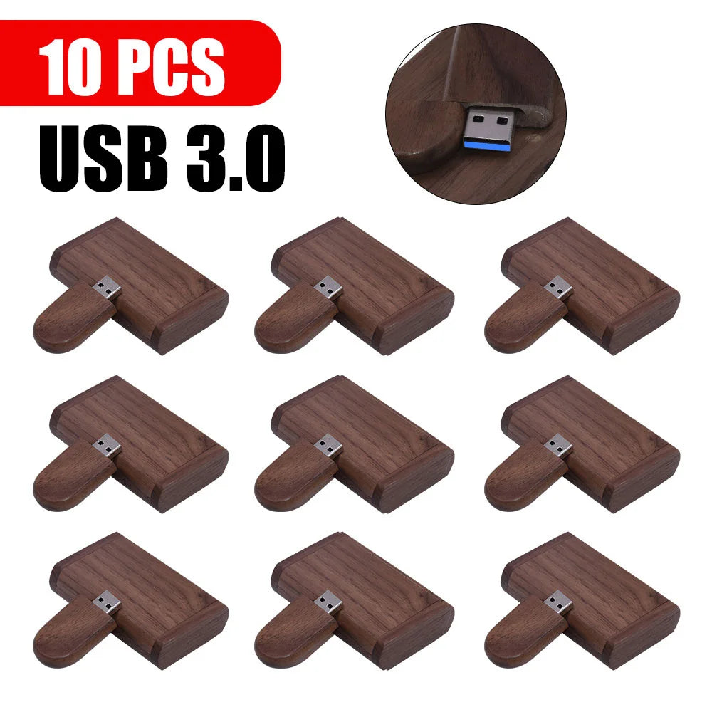 Free Logo 10PCS/LOT Wooden USB 3.0 Flash Drive 128GB High Speed Pen Drive 64GB 32GB Creative Gift Memory Stick U Disk for Laptop