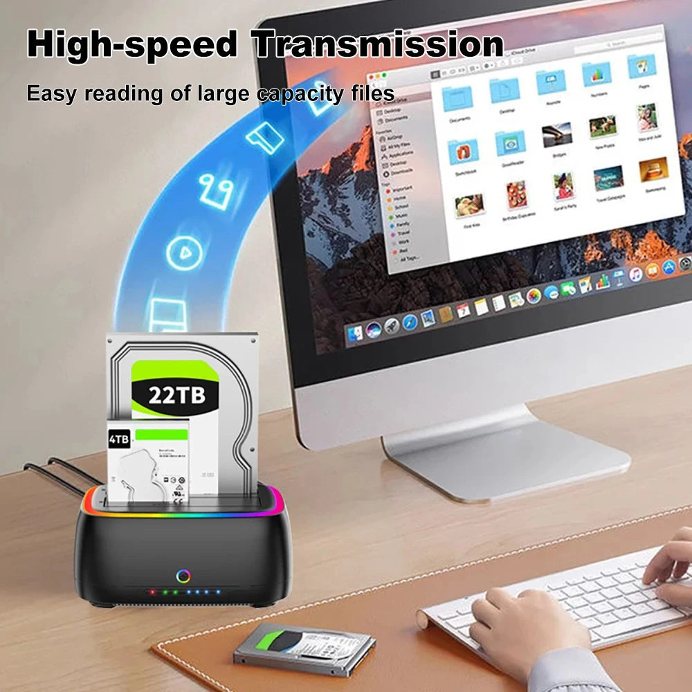 RGB HDD Docking Station SATA to USB 3.0 Adapter for 2.5/3.5 Inch HDD SSD Case HDD Box Hard Drive Enclosure PC Accessories
