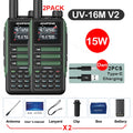 2Pack Baofeng 15W 50KM Waterproof Walkie Talkie 999CH AM FM 2-Way Radio Full Band LCD Screen Frequency Copy Noise Reduce UV16M