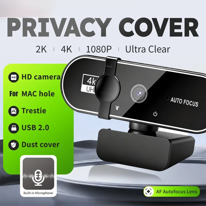 4K Webcam 1080P Mini Camera 2K Full HD Webcam with Microphone 30fps USB Web Cam for Auto Focus PC Laptop Video Shooting Camera