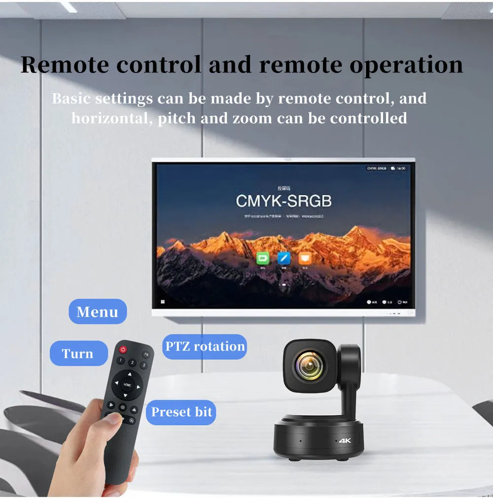 4K Webcam for PC 3X Optical Zoom AI Tracking PTZ Streaming Camera CMOS Sensor with 1/2.5 inch HDMI USB LAN 110° Wide Angle
