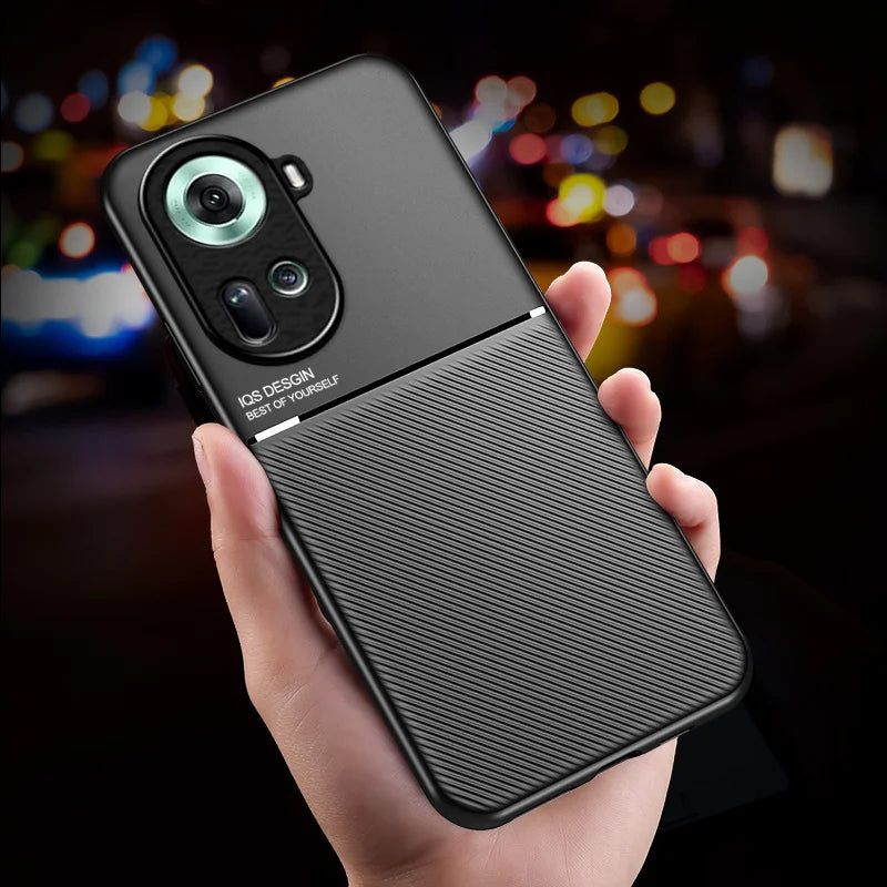 For OPPO Reno11F 5G Case Car Magnetic Holder Leather Plate Phone Cases For OPPO Reno11 F Reno 11F 11 F 5G Soft Frame Back Cover