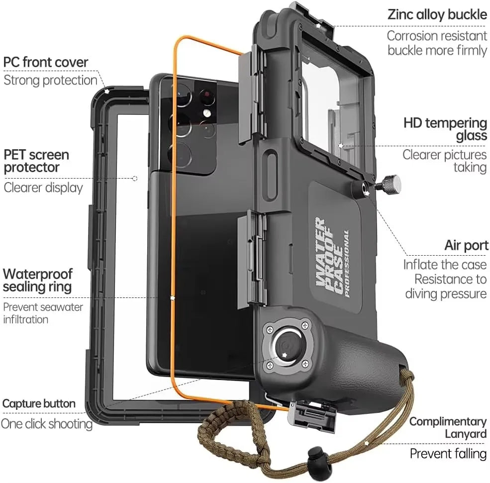 50ft/15m Professional Scuba 4.7 to 6.9 inches Case IP68 Waterproof Snorkeling Diving for iPhone 16 Galaxy S25 Huawei MOTO Cover
