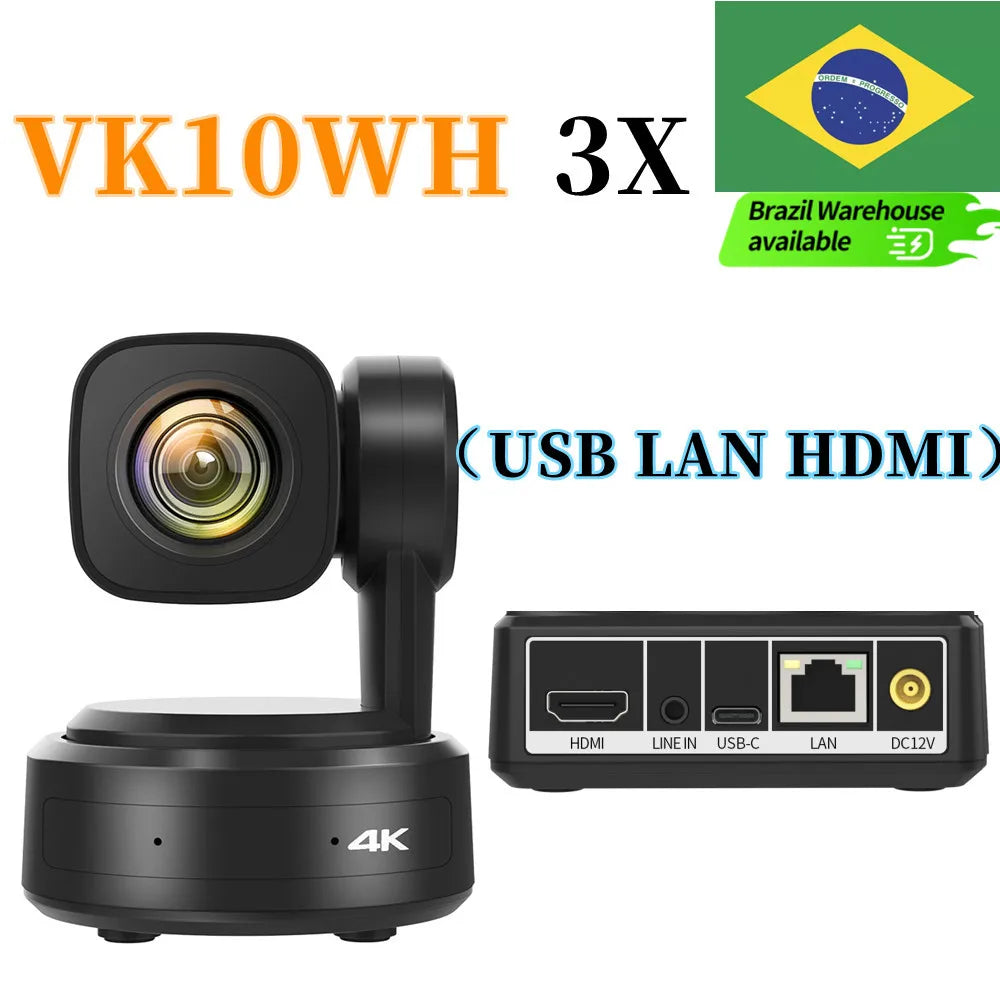 4K Webcam for PC 3X Optical Zoom AI Tracking PTZ Streaming Camera CMOS Sensor with 1/2.5 inch HDMI USB LAN 110° Wide Angle