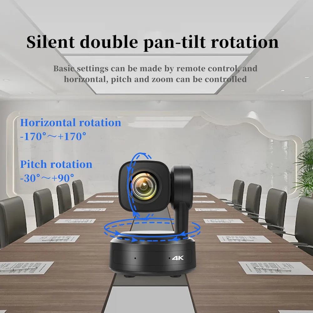 4K Webcam for PC 3X Optical Zoom AI Tracking PTZ Streaming Camera CMOS Sensor with 1/2.5 inch HDMI USB LAN 110° Wide Angle