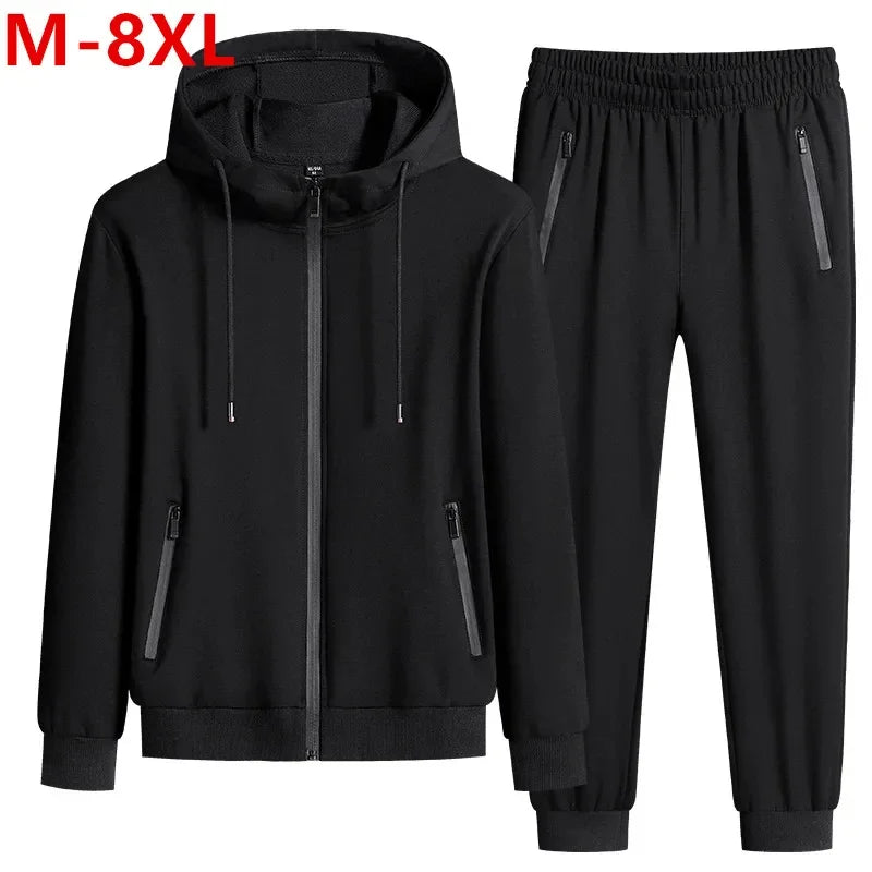 Plus Size tracksuits Men Sportswear Sets New Spring Autumn Clothing Hooded Pants Suit Male 2 Pieces Sweatshirt + Sweatpants 8XL