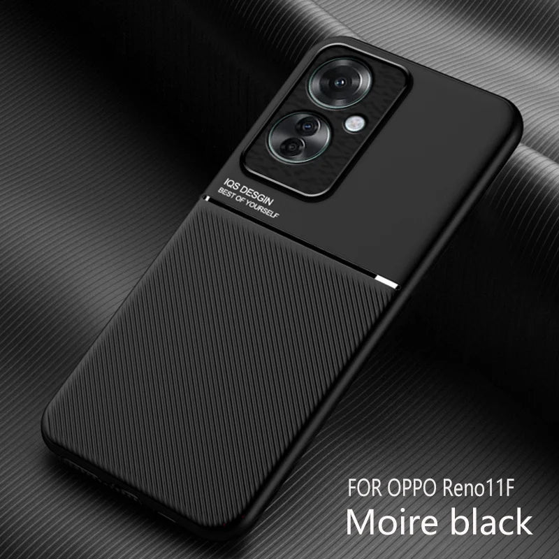 For OPPO Reno11F 5G Case Car Magnetic Holder Leather Plate Phone Cases For OPPO Reno11 F Reno 11F 11 F 5G Soft Frame Back Cover