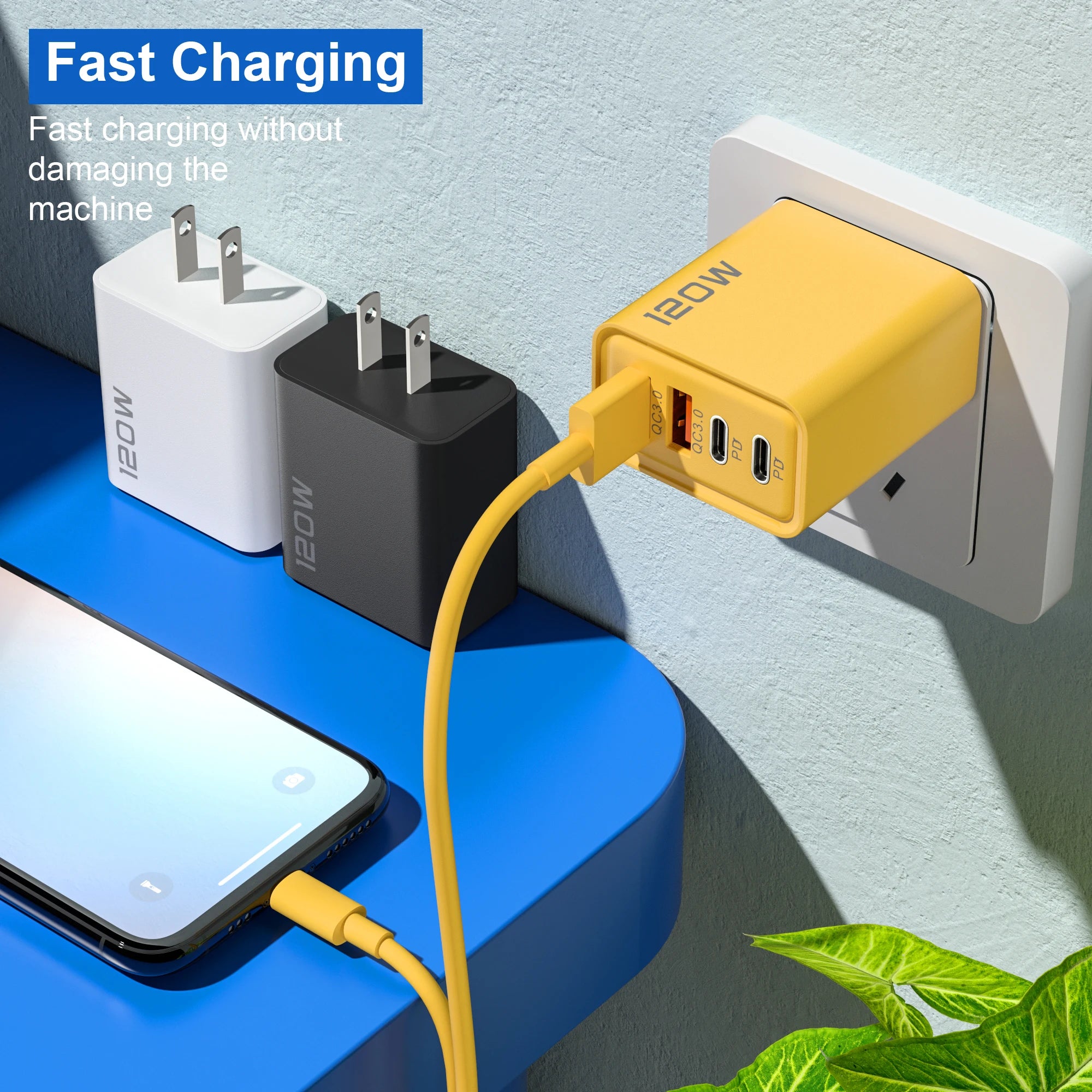 4 Ports 120W Charger Quick Charge 3.0 USB C PD Type C USB Phone Chargers Fast Charging Adapter For iPhone Samsung Xiaomi Huawei