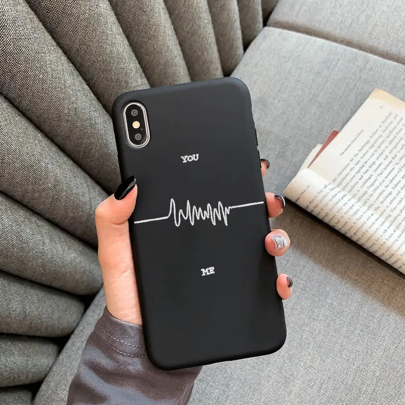 Abstract Art Line Love Heart Pattern Phone Case for IPhone 15 Pro MAX 14 13 12 7 XS 11 XR X 8 Plus SE2 Black Silicone Soft Cover