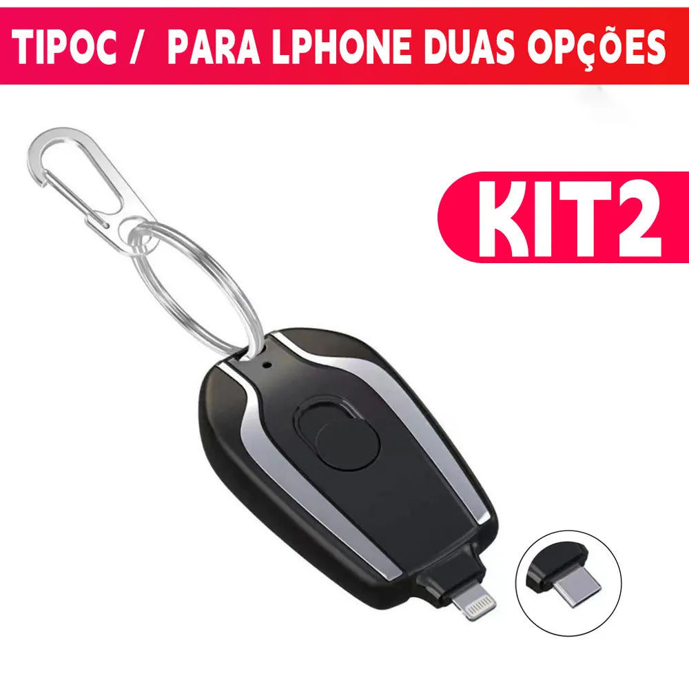 Power Bank Chaveiro 1500mAh Mini Carregador Portátil Recarregável Led Bateria Externa Para Emergência Celular
