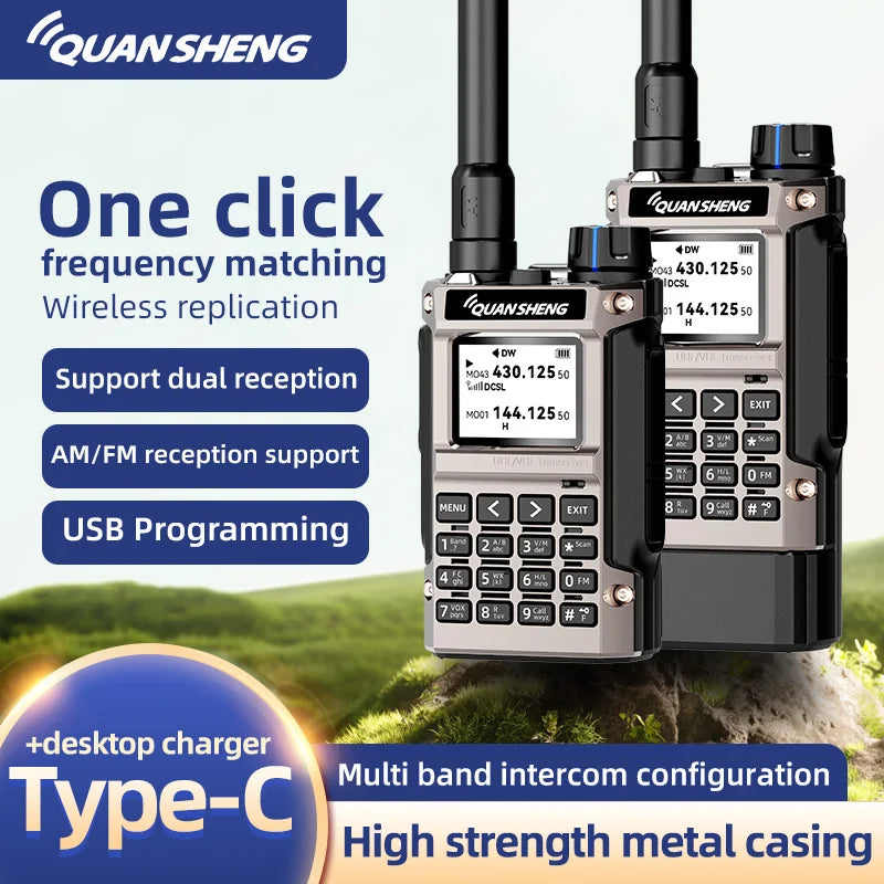 Quansheng UV-K1(8) Air Band Walkie Talkie 50-600MHz Full Band Receive UHF VHF Ham Radio Wireless Frequency Copy Type-C Charging
