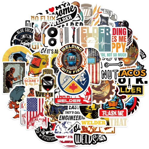 50PCS/Pack Cartoon Welder Helmet Hard Hat Stickers Decals For Phone Laptop Suitcase Notebook Skateboard Waterproof Stickers