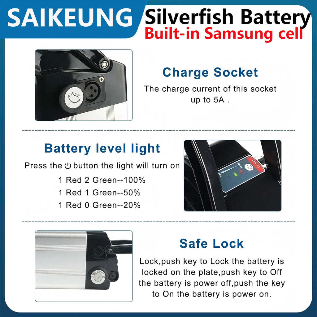 Silverfish battery 48v Powerful 60 50 45AH 40 30 25 24 20 17.5Ah Electric Bike Bateria Accu 1000W 750 500W EBike Bicycle Battery