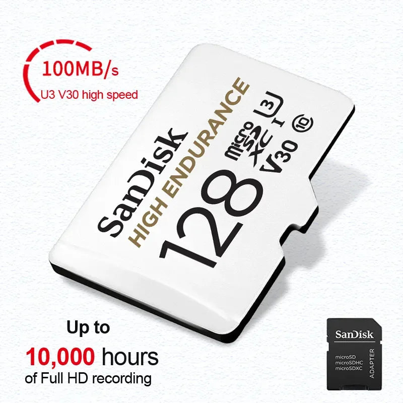 SanDisk V30 High endurance Micro SD Memory Card C10 U3 4K 32G 64G 128G 256G 100MB/s TF Card for Security Camera Dash Cam Phone
