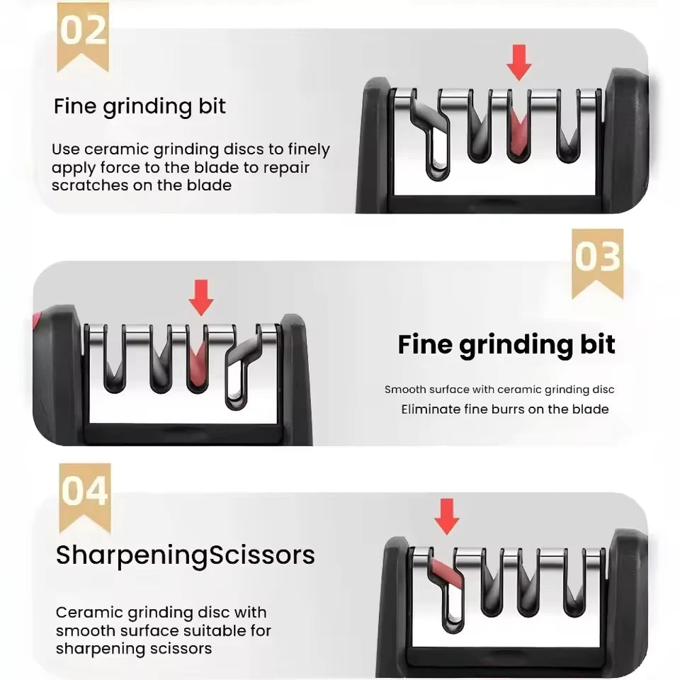 3 Segment Kitchen Knife Sharpener Multifunctional Hand Held Sharpening Tool Household Three-purpose Whetstone for Kitchen Knives