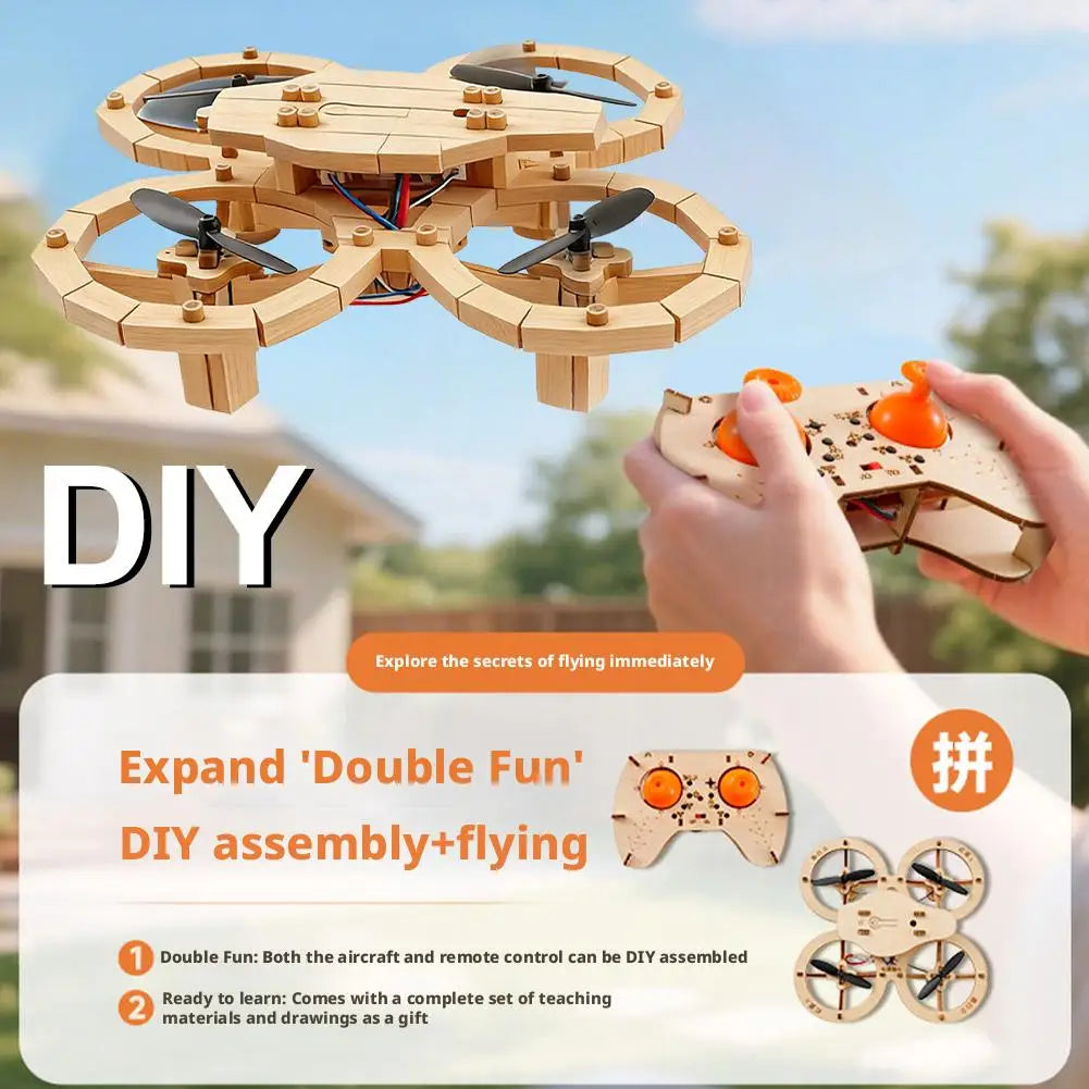 Wooden Assembly DIY Quadcopter With Remote Control Drone Educational Physics Engineering Model Puzzle Assembly Toy Model