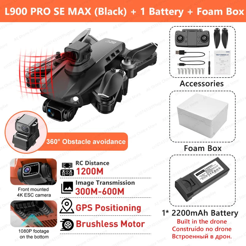 LYZRC L900 PRO SE MAX GPS Drone 4K Professional Dual Camera Brushless 360 Obstacle Avoidance 5G WIFI FPV Foldable RC Quadcopter