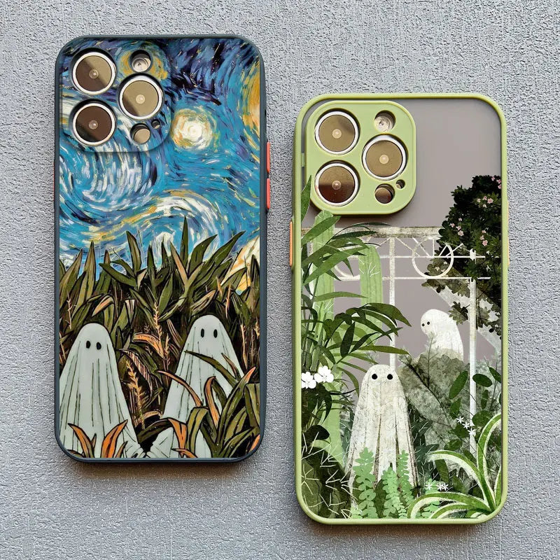 Case For iPhone 17 15 14 11 Pro Max 16 13 12 Mini Pro Max XS X XR 14 15 16 Plus Aesthetic Cute Ghost Art Shockproof Covers