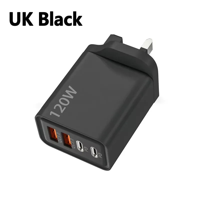 4 Ports 120W Charger Quick Charge 3.0 USB C PD Type C USB Phone Chargers Fast Charging Adapter For iPhone Samsung Xiaomi Huawei