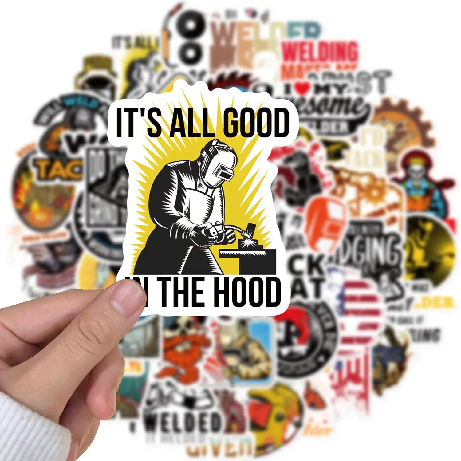 50PCS/Pack Cartoon Welder Helmet Hard Hat Stickers Decals For Phone Laptop Suitcase Notebook Skateboard Waterproof Stickers