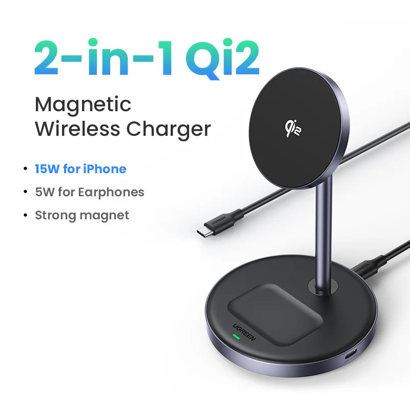 UGREEN Qi Magnetic Wireless Charger Stand Charging Holder For iPhone 16 15 Pro Max/AirPods Fast Charger MagSafe Charging