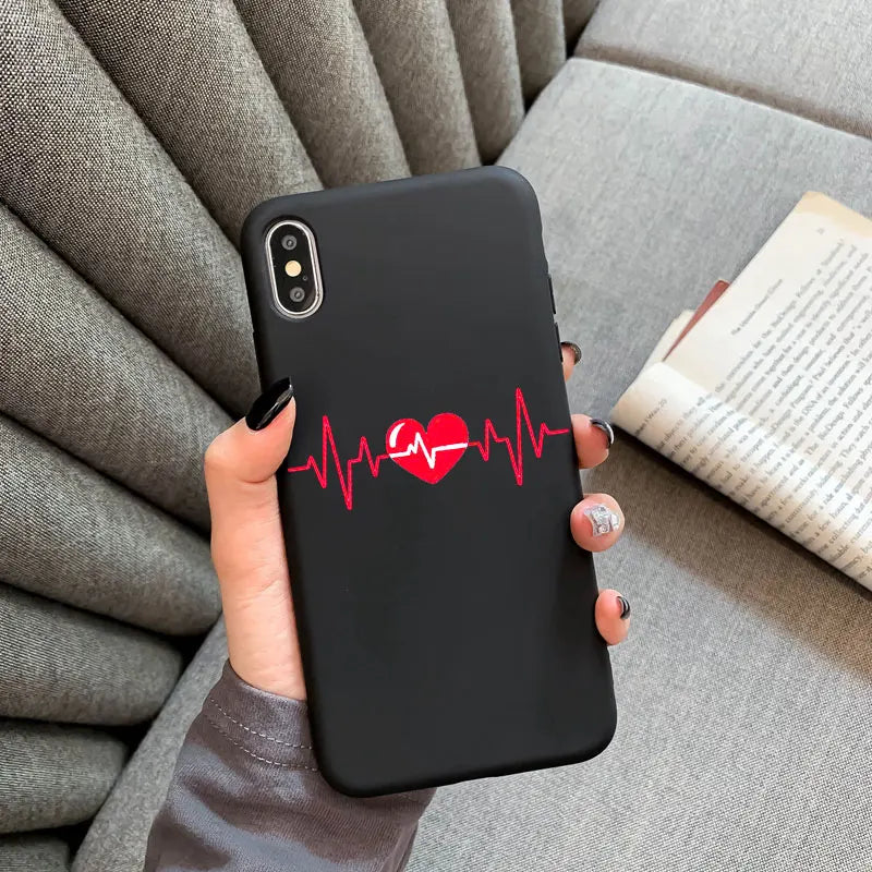 Abstract Art Line Love Heart Pattern Phone Case for IPhone 15 Pro MAX 14 13 12 7 XS 11 XR X 8 Plus SE2 Black Silicone Soft Cover
