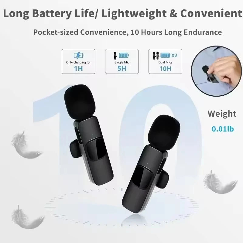 Brazil Mini Wireless Lavalier Microphone Noise Cancelling for iPhone Android Cameras - Portable Wireless Mic for Live Interviews