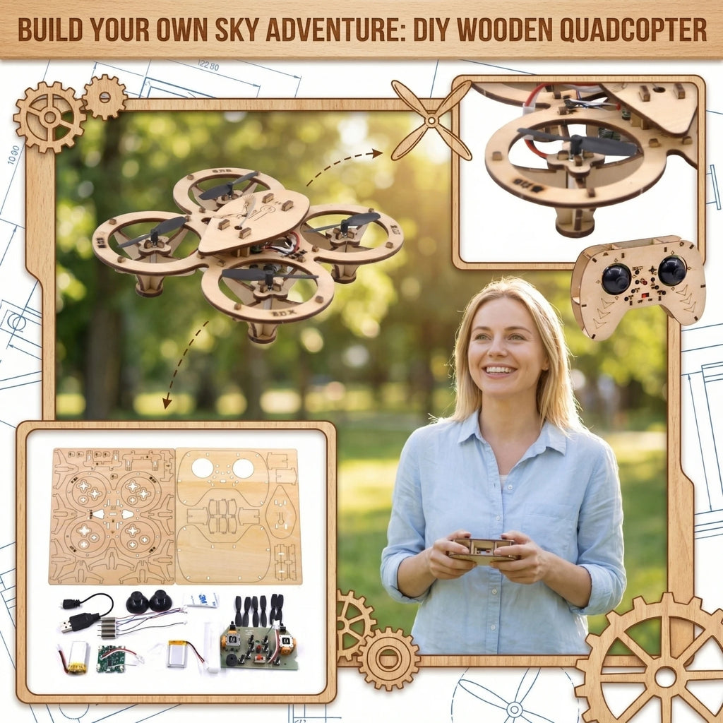 2026 Wooden Assembled DIY Quadcopter kit Drone Model School Science & Education Experiment Remote Control Aircraft Model Trainin