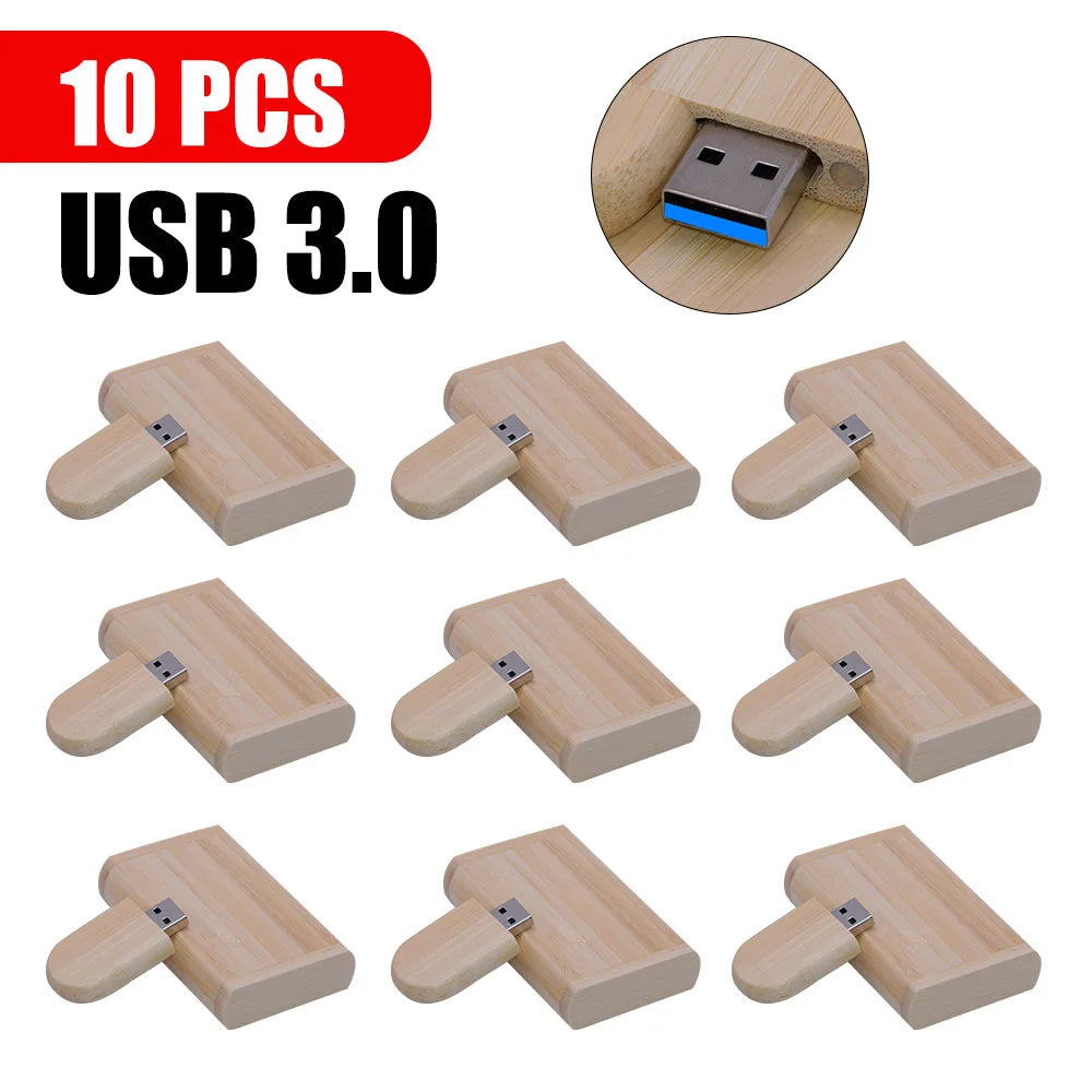 Free Logo 10PCS/LOT Wooden USB 3.0 Flash Drive 128GB High Speed Pen Drive 64GB 32GB Creative Gift Memory Stick U Disk for Laptop