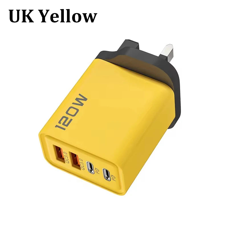 4 Ports 120W Charger Quick Charge 3.0 USB C PD Type C USB Phone Chargers Fast Charging Adapter For iPhone Samsung Xiaomi Huawei